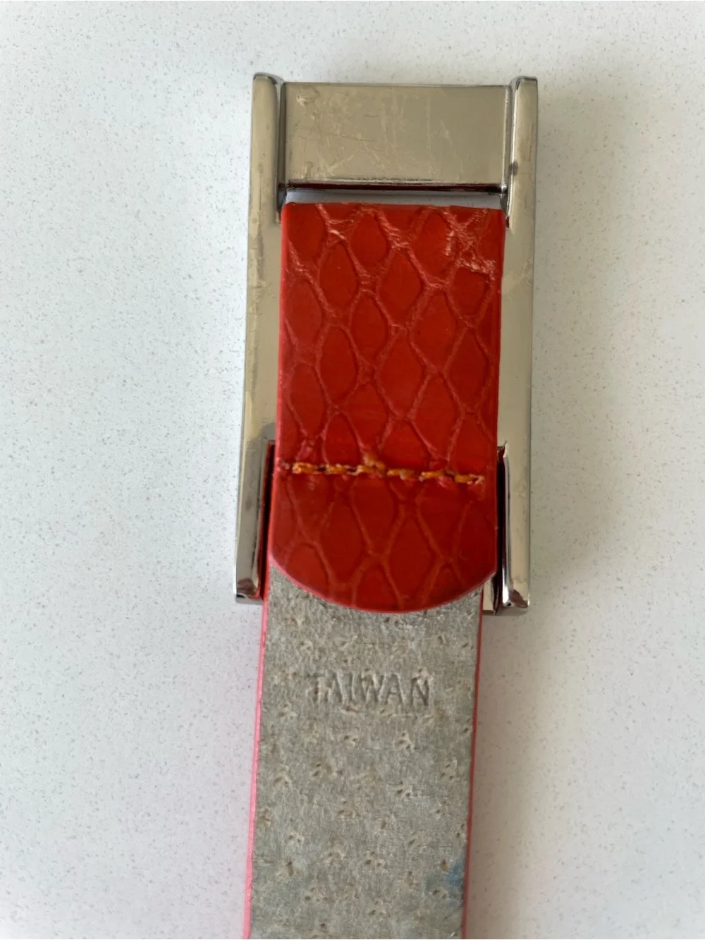 Ellen Tracy Orange Italian Leather Men's Belt with Silver Buckle medium